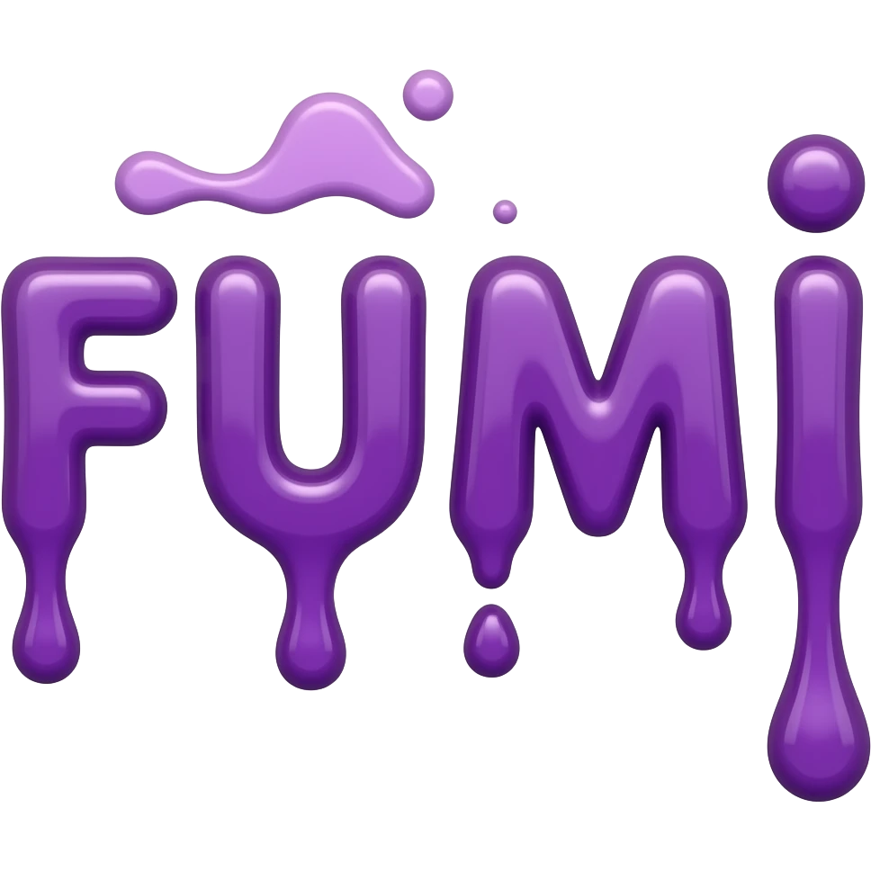 spilled purple syrup spelling out "FUMI" emoji