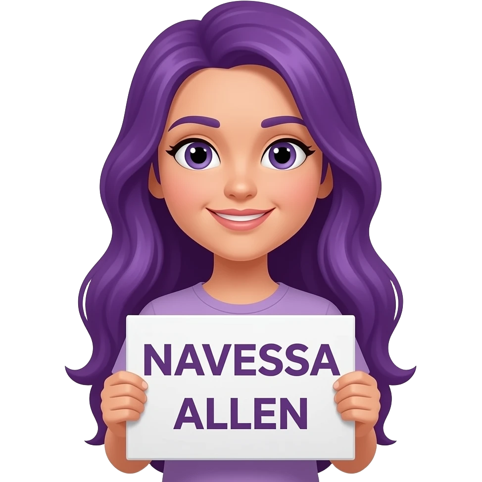 girl with long purple hair with a NAVESSA ALLEN sign emoji
