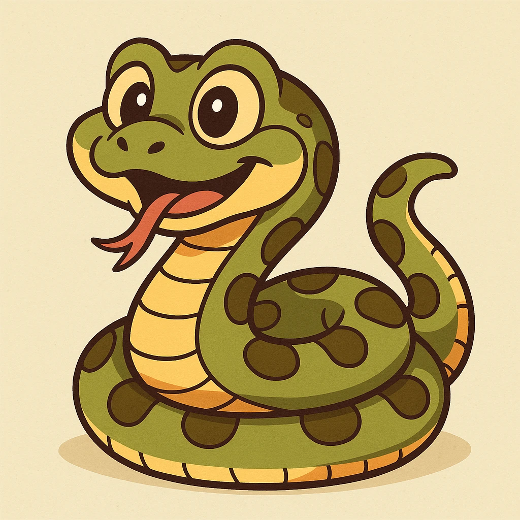 a cute baby anaconda, cartoon style, colorful, friendly emoji