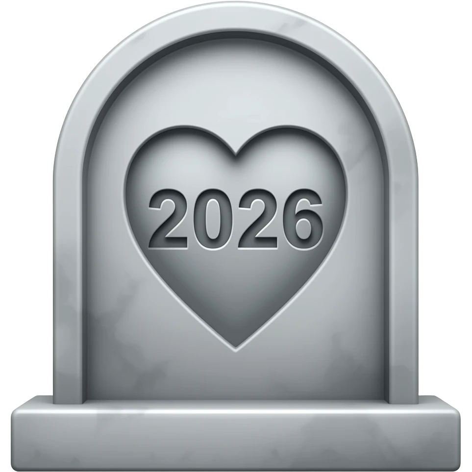 a tomb stone with a carved heart  that says 2026 emoji