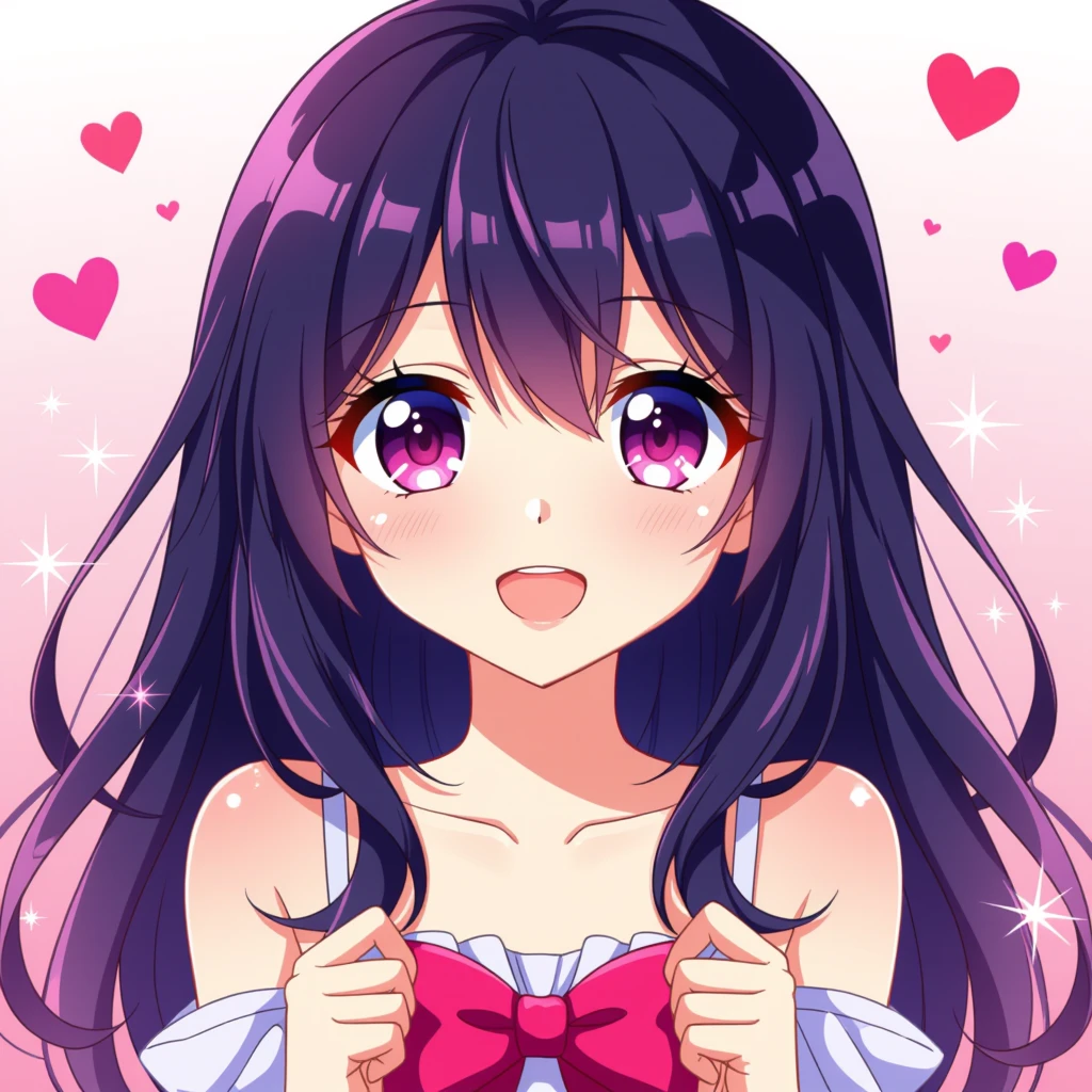 anime heart, sparkling, pink and red, big eyes, cute expression emoji