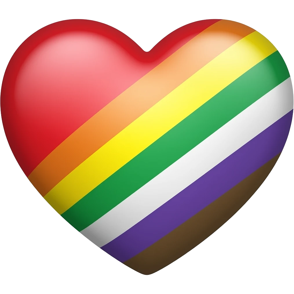 Progress flag heart red, orange, yellow, green, blue, violet, white, pink, light blue, brown and black emoji