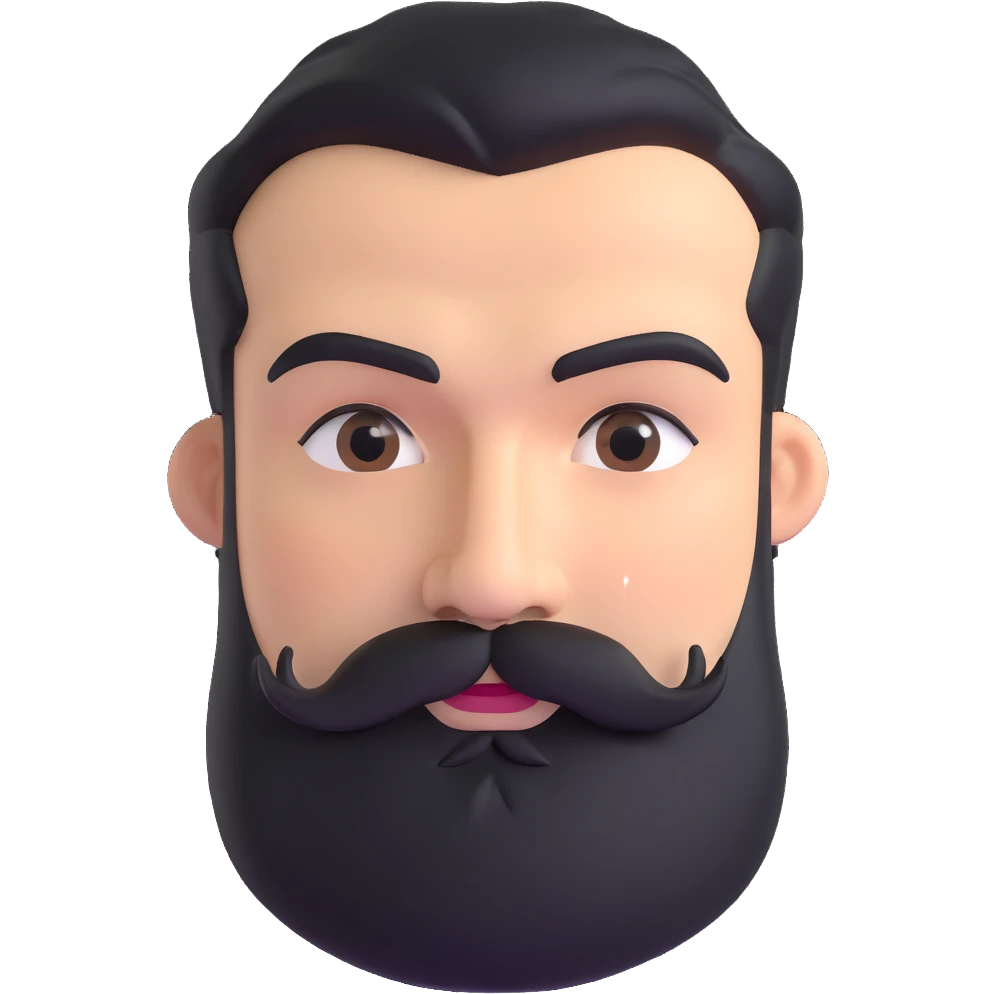 man with thick beard, mustache, and unibrow eyebrows that connect in the middle emoji