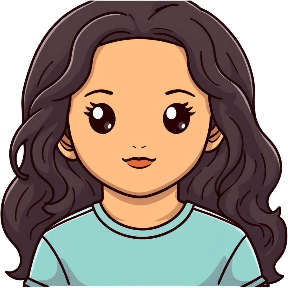 strong girl with brown eyes, flesh-colored skin, long slightly wavy black hair emoji