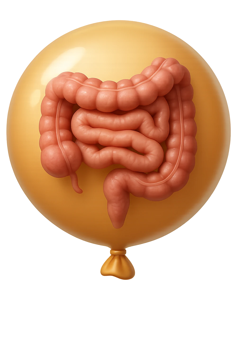 EMOJI STILE IPHONE 3D DI UN INTESTINO CHIUSO IN UN PALLONCINO CHE SIMBOLEGGIA GONFIORE, IPERREALISTICA 4K emoji