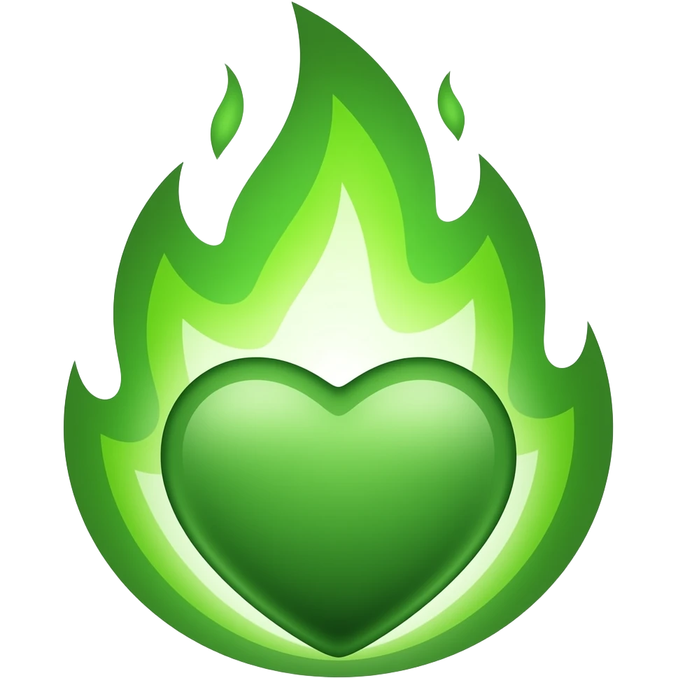 Emoji de un corazón verde en llamas verdes emoji