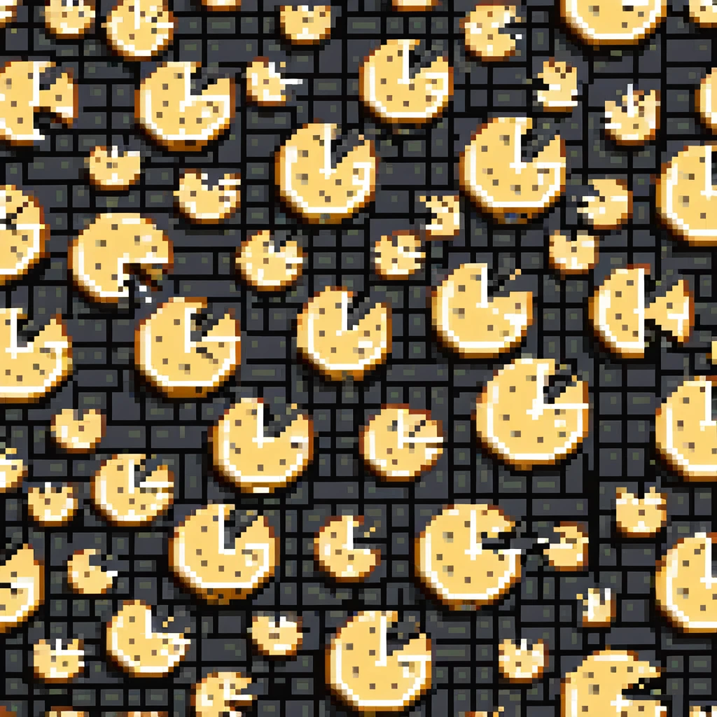 Pixel art of Swiss cheese slices as cybersecurity layers, each slice with holes, some threats passing through, digital grid background emoji