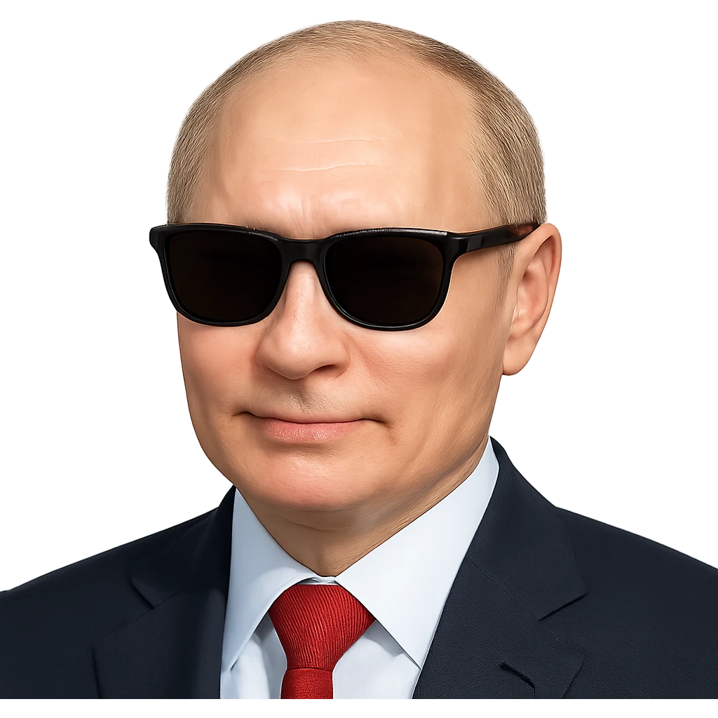 photorealistic portrait of Putin wearing sunglasses, emoji style, confident expression emoji