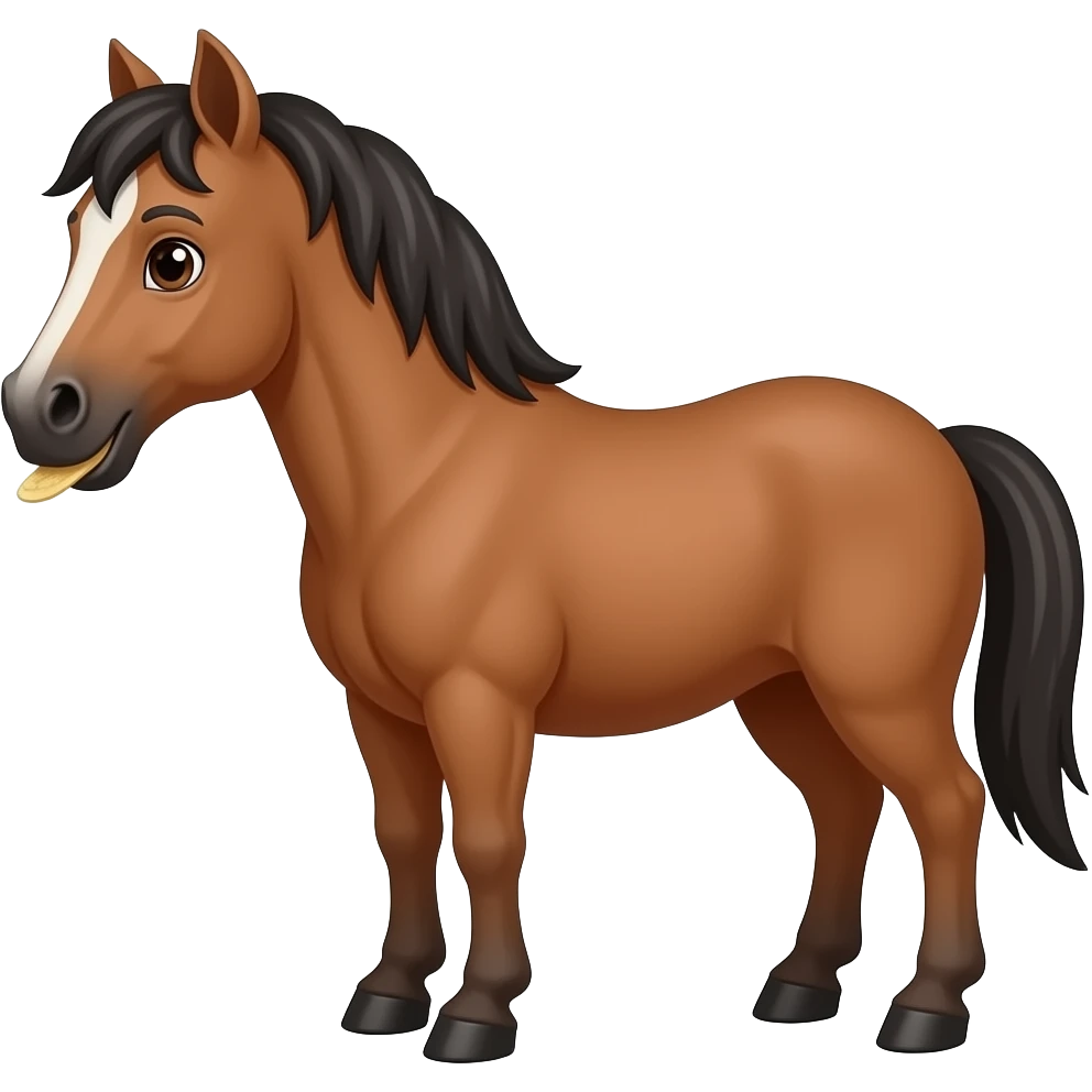 Cartoon brown horse eating emoji