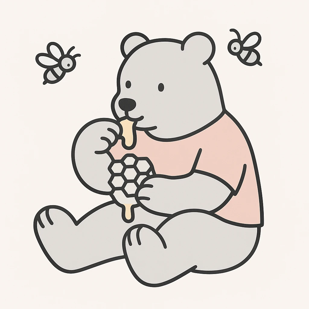 bear eating honeycomb with bees flying around emoji