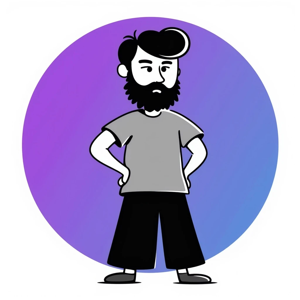 A hero emoji inspired by Moscow, featuring a character with a beard and short hair, wearing a gray t-shirt, with a purple and blue gradient background emoji