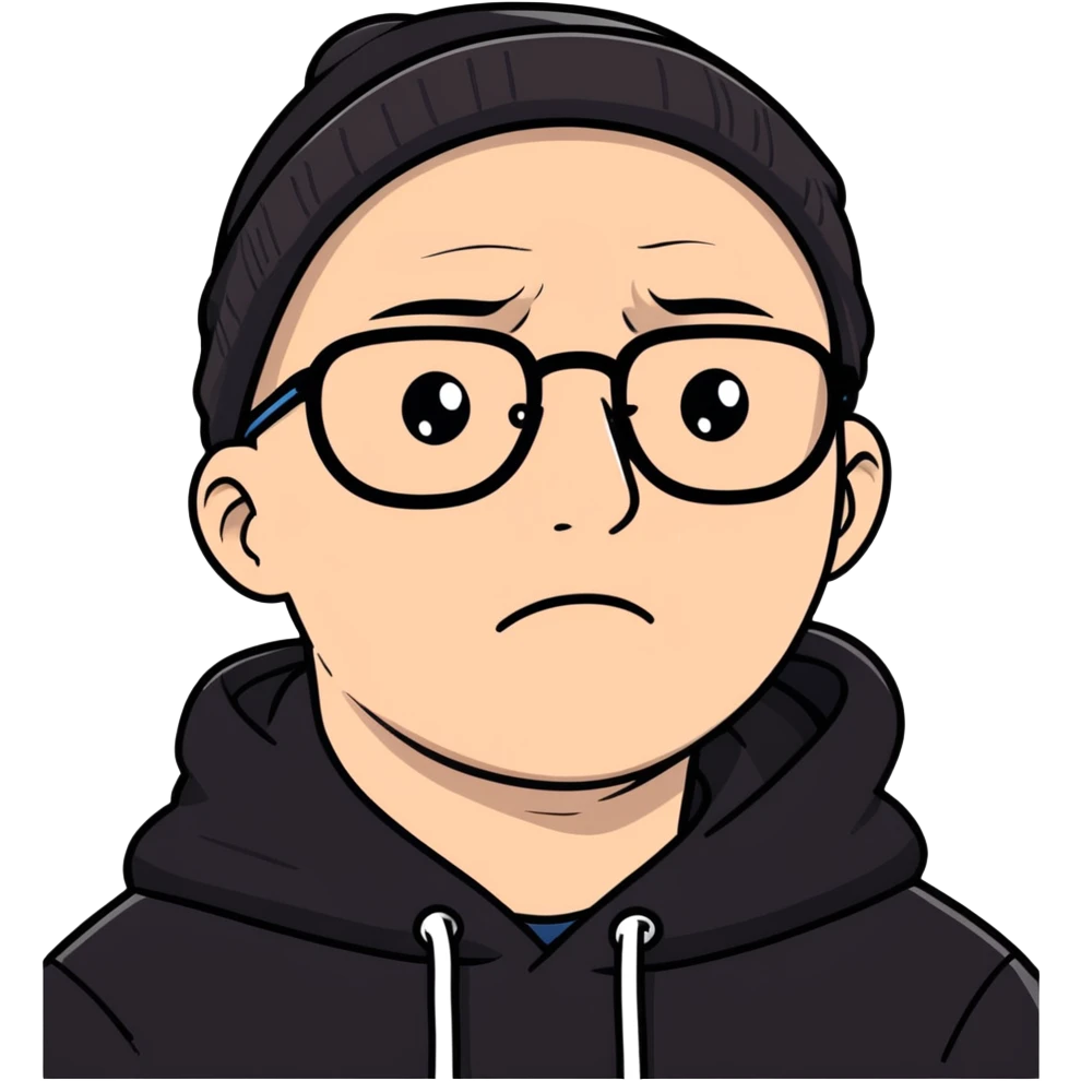 bald white guy wearing glasses, wearing a black beanie, black hoodie, crying emoji