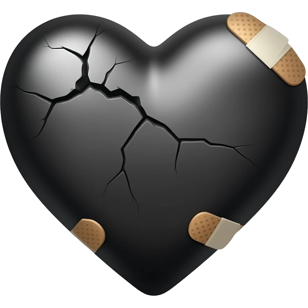 Black cracked heart with small bandages emoji