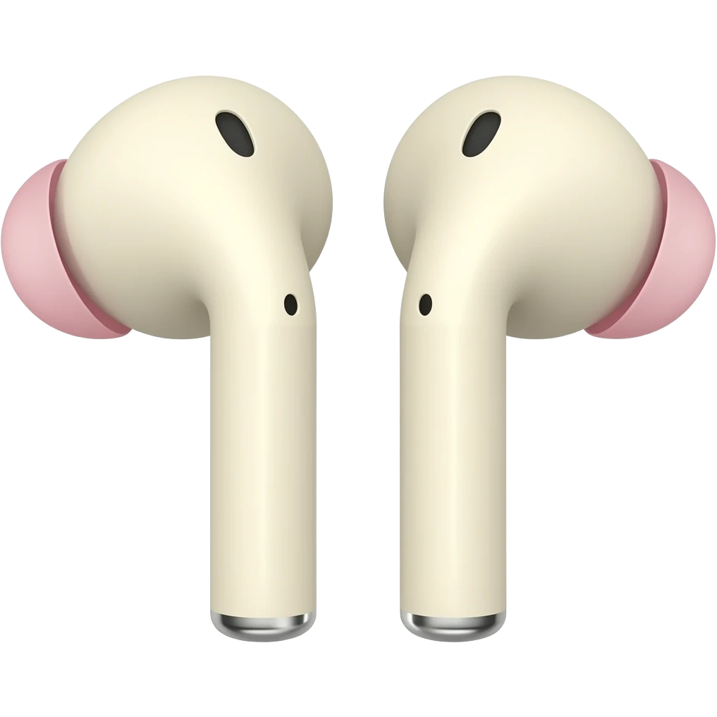 wireless earbuds, creamy beige tones, subtle pink accents emoji