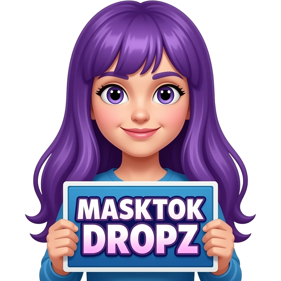 girl with long purple hair with a MASKTOK DROPZ sign emoji