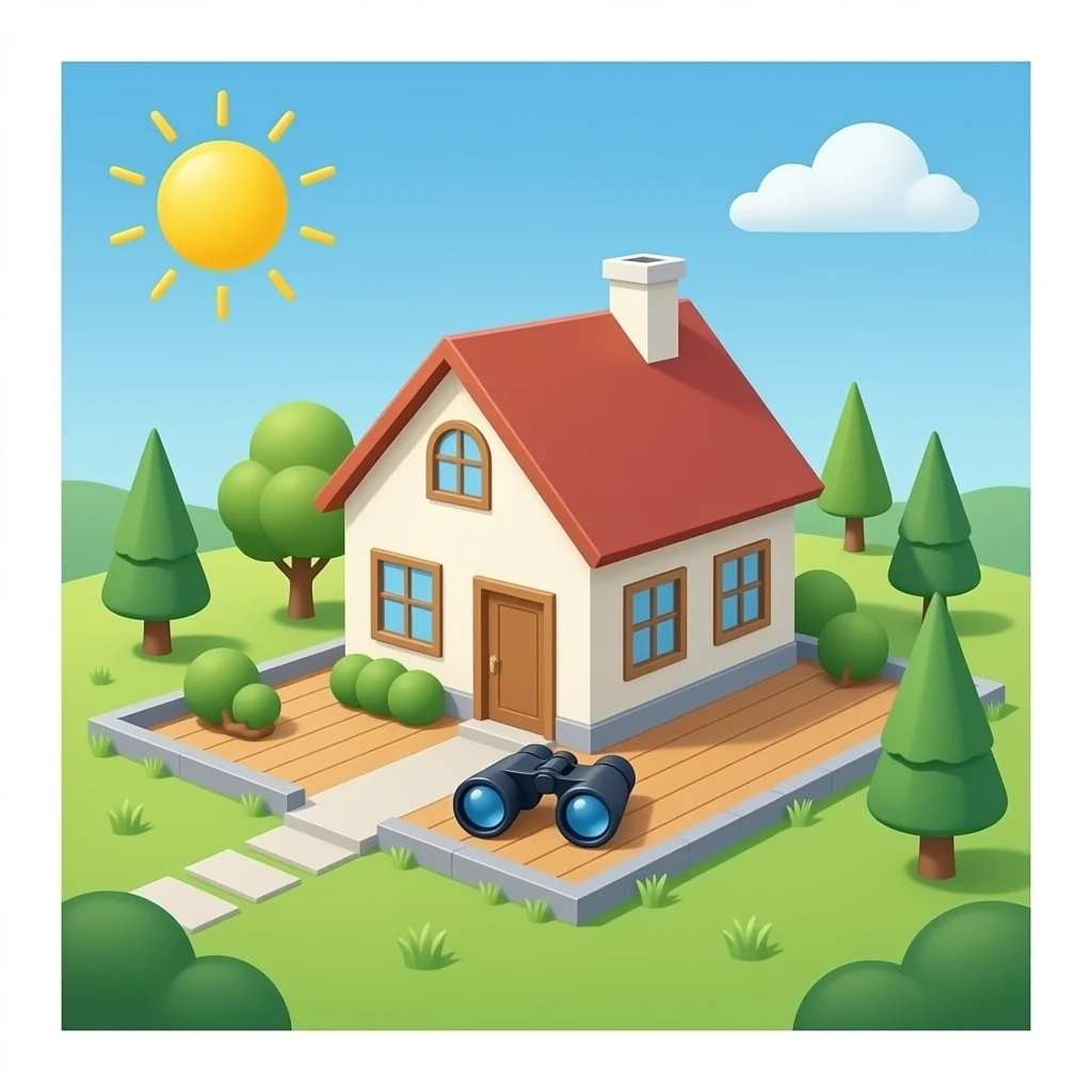 Binoculars on house floor plan emoji