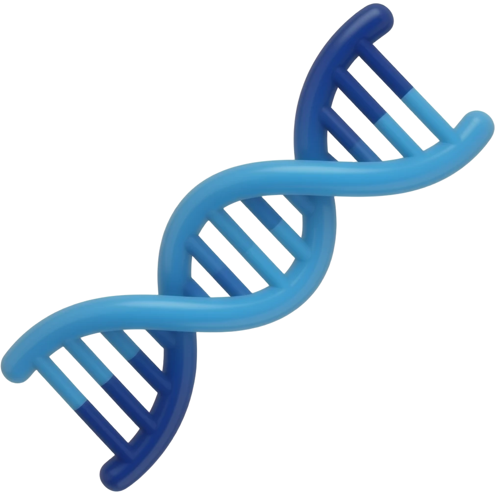 Detailed DNA-inspired double helix with two distinct strands intricately intertwining, using a gradient transition between dark blue, deep blue, and sky blue. The spirals should appear as if they are merging and separating in a fluid motion. emoji