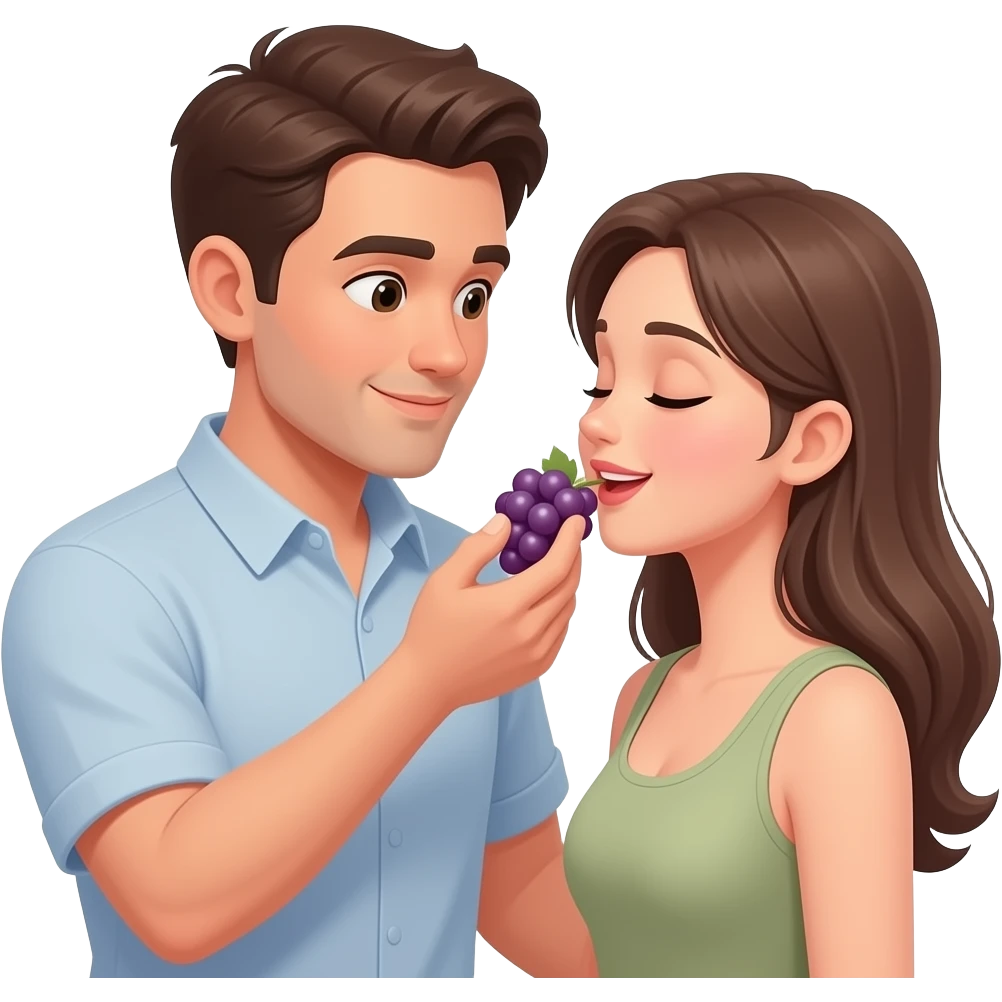 Man feeding grape to woman romantic Couple emoji