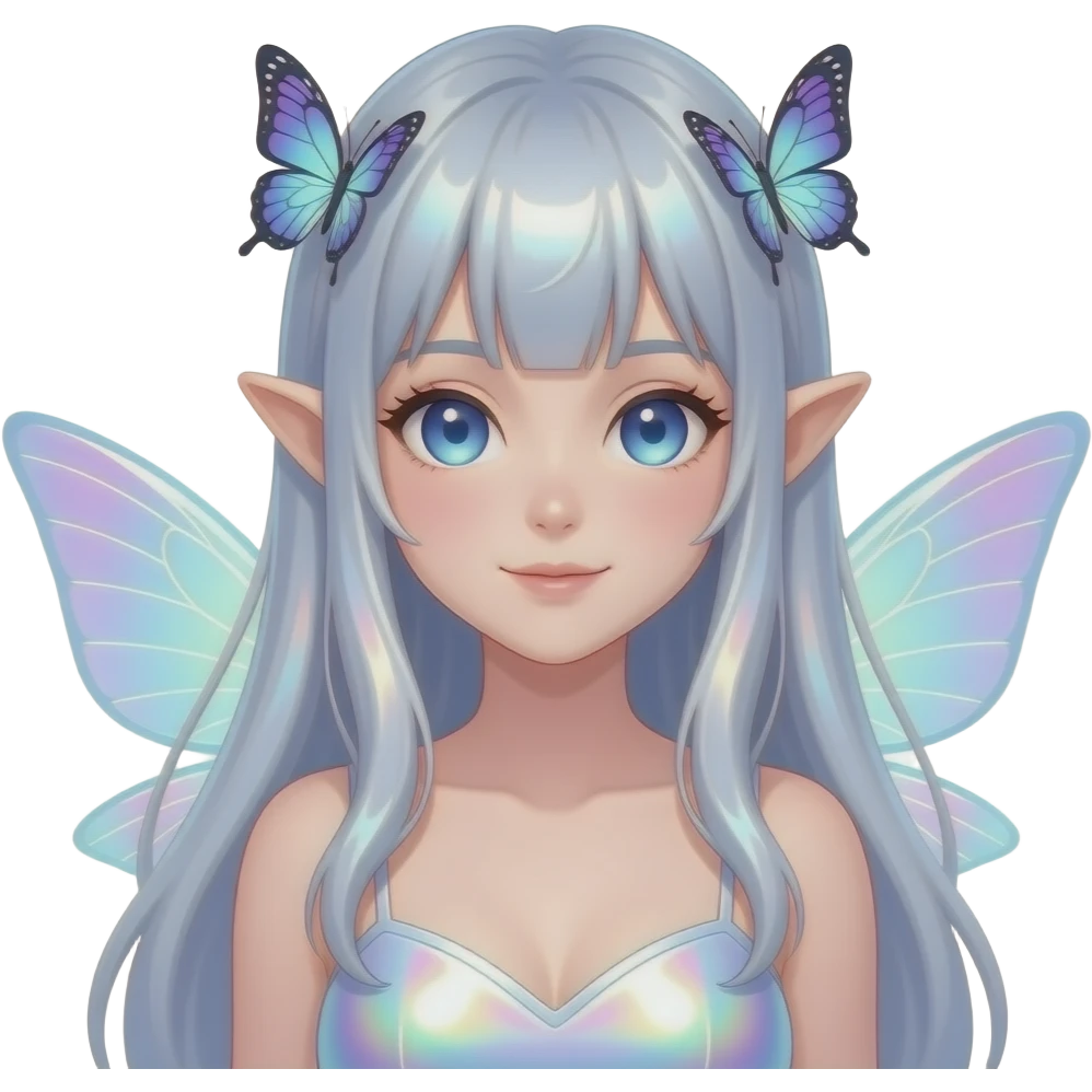 Iridescent fairycore anime lady with elvish butterfly-ears emoji