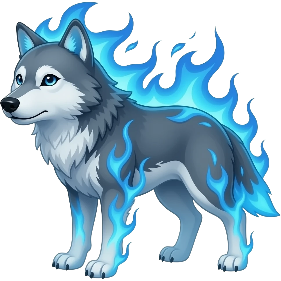 Wolf with blue flames emoji