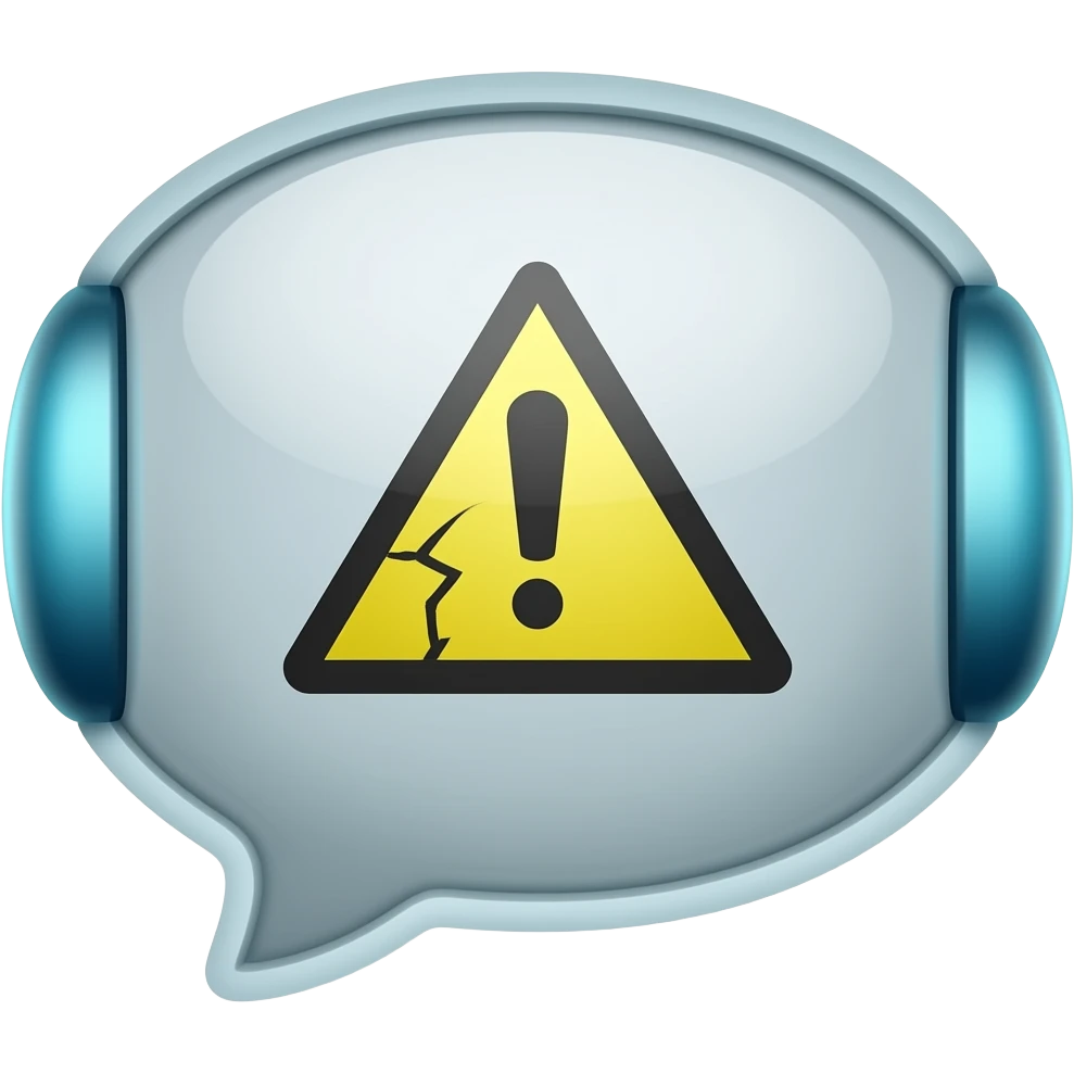 minimal icon of a chatbot head with a warning triangle and subtle crack, representing limitations and risks of AI mental health tools, academic presentation style, transparent background” emoji