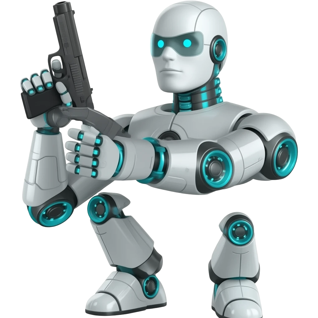 Un robot humanoide con una arma disparando emoji