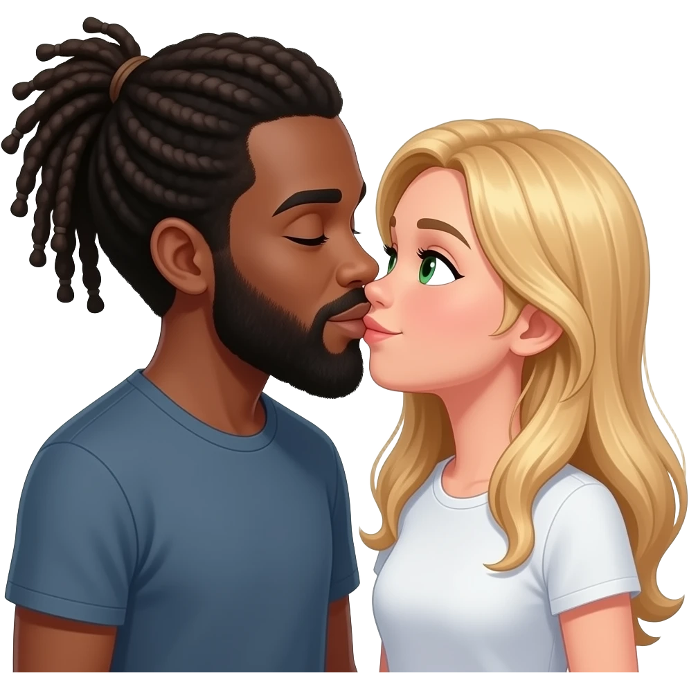 blck guy with long dreads and beard only kissing girl with long blond hair and green eyes emoji