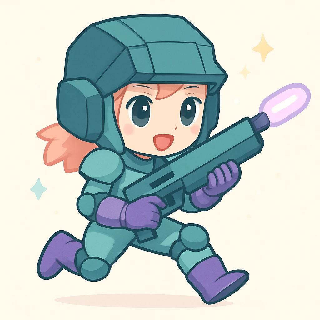 Make the helmet more square and angular, less round, while keeping the anime sci-fi soldier style. The helmet should be dark turquoise in color. emoji