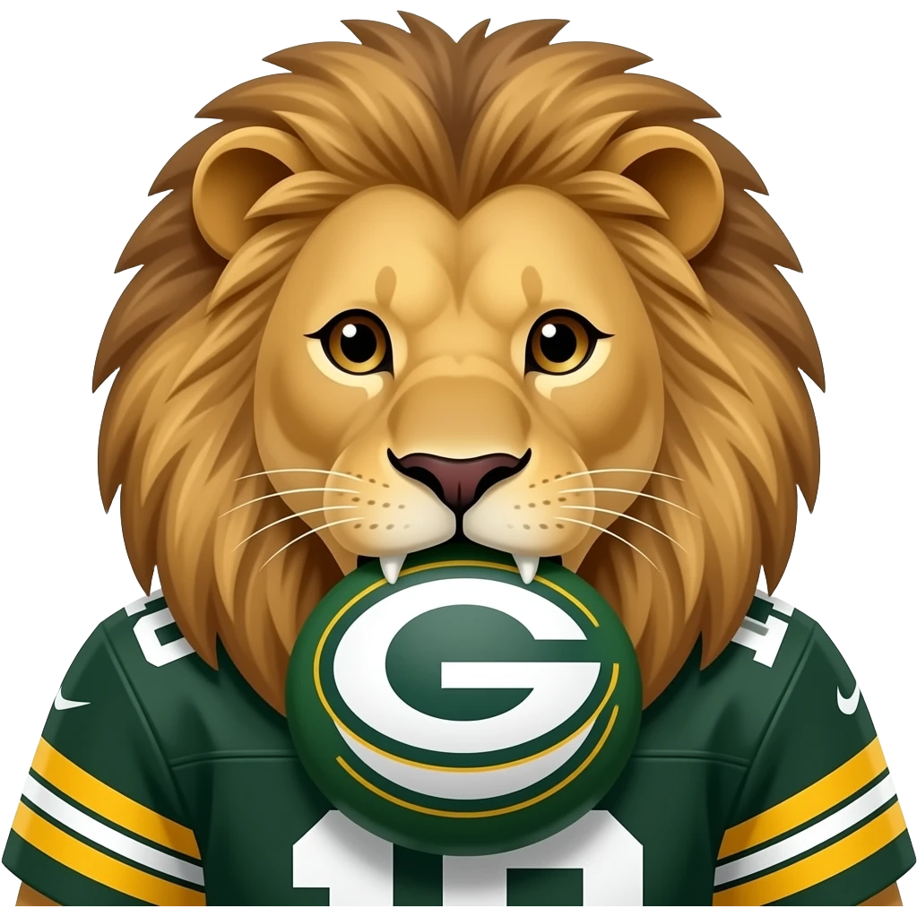 Lion chewing on a Green Bay Packer emoji