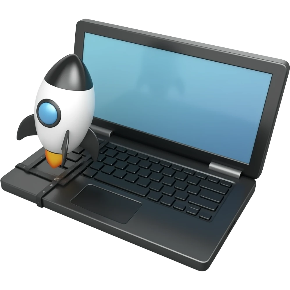 laptop with rocket emoji