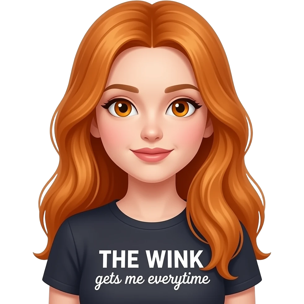 sexy girl with overlong ginger hair and ginger eyes a top with THE WINK gets me everytime written on it emoji