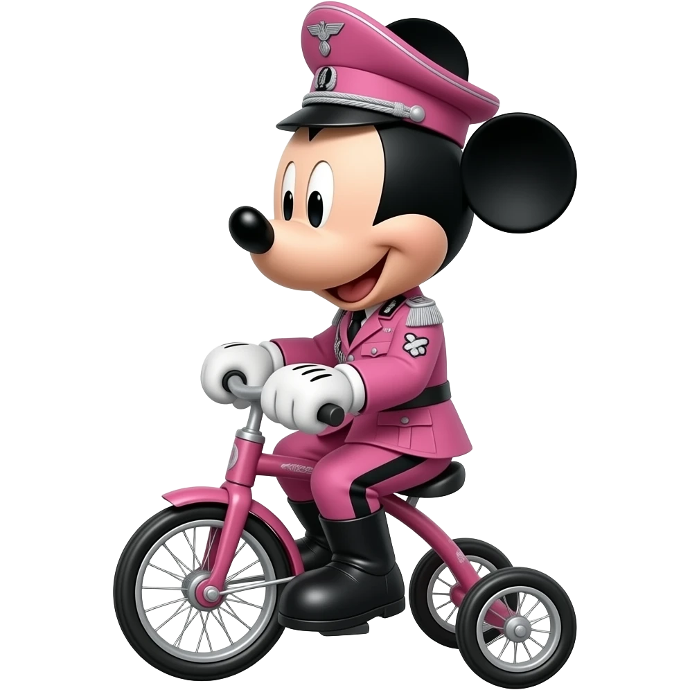 mickey mouse in a pink german uniform from world war 2 rides a tricycle emoji