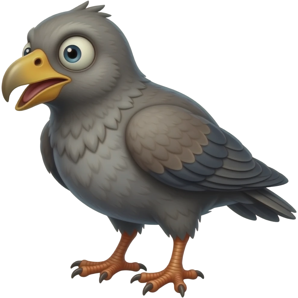 surrealistic - a plucked, bastard zombie bird, with grown fat human feet , shown at a 45-degree angle emoji