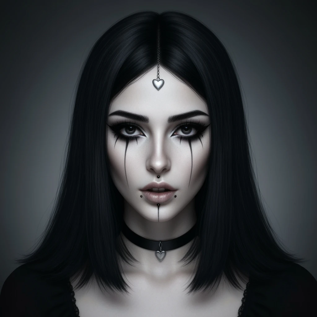 goth profile picture with a heart accent, cute, expressive, minimal emoji