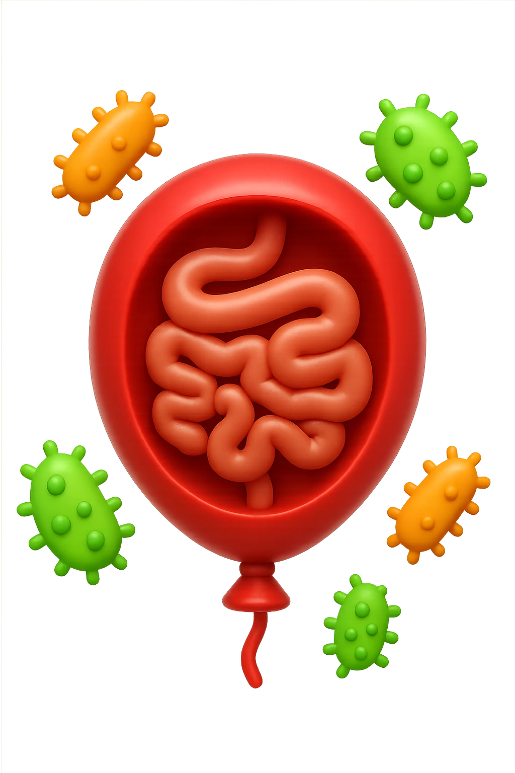 emoji stile iphone di un palloncino in 3d con intestino dentro e batteri intestinali intorno emoji