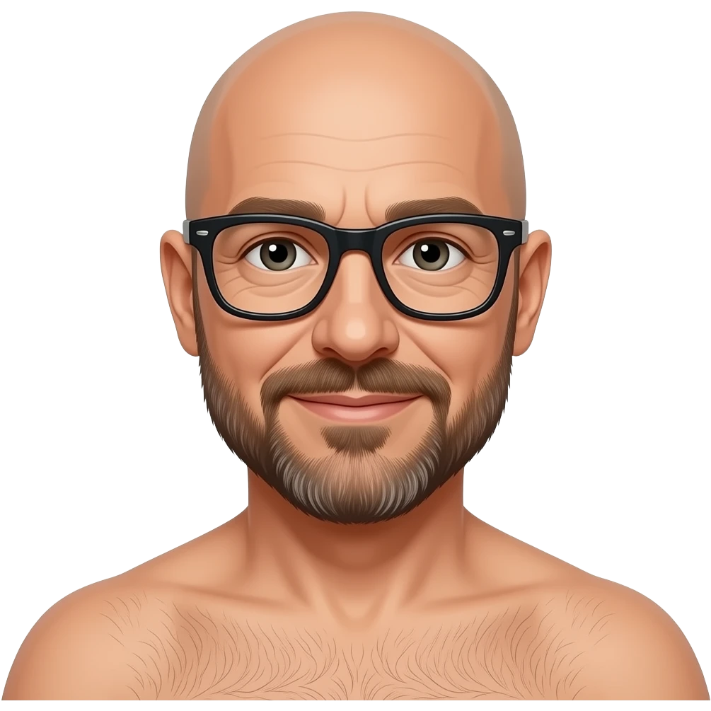 Stanley tucci bald with a beard and naked with glasses emoji