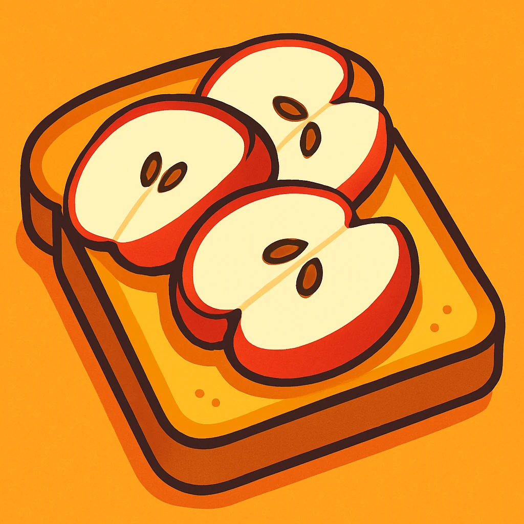 a slice of toast with apple slices on top, cartoon style emoji