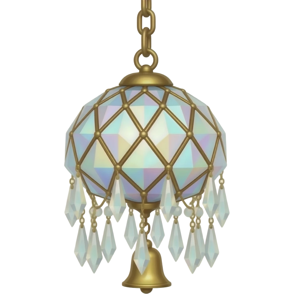 Hanging Iridescent pastel while crystals white-pearly suncatcher with bell LAMP emoji