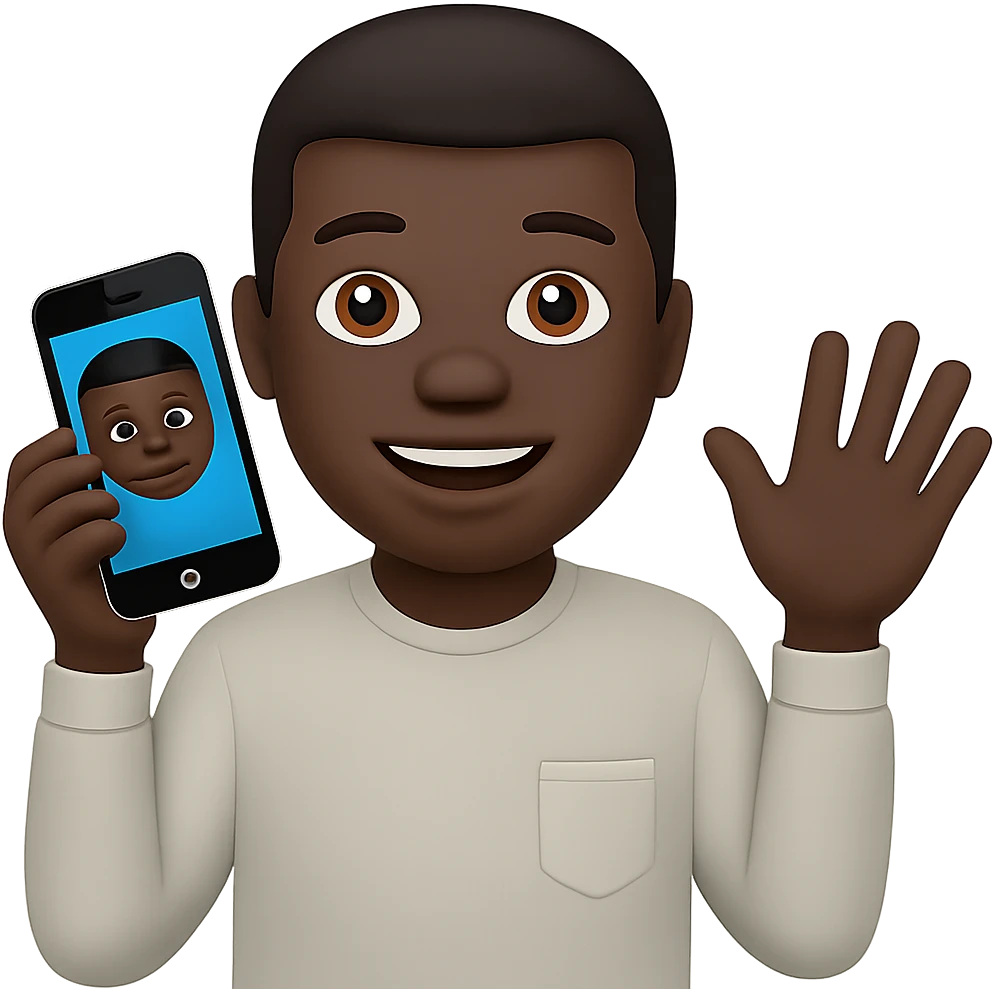Make the guy Black in the style of Apple emojis with no background. emoji