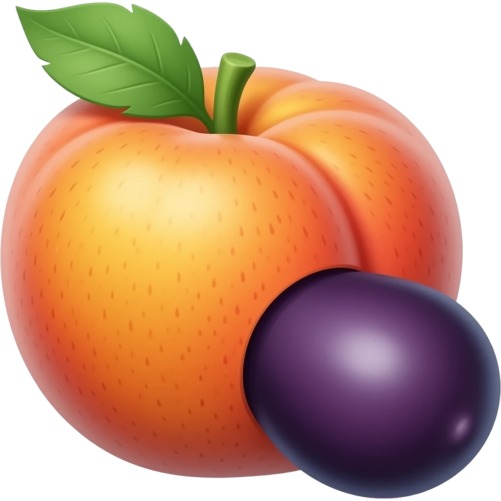 A peach with an eggplant near the peach like it's going in emoji