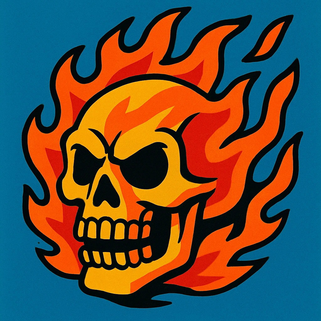 skull with flames, energetic, graphic, eye-catching emoji