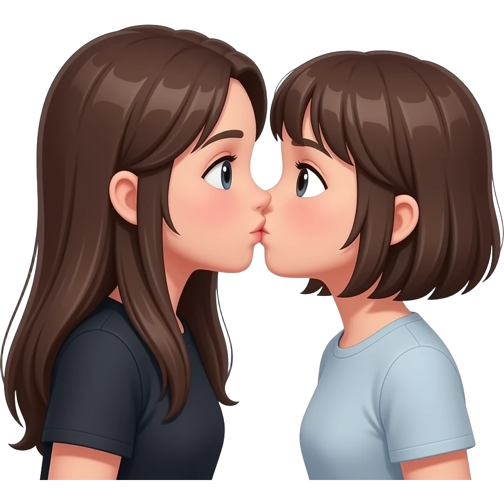 long hair girl kissing short hair girl emoji