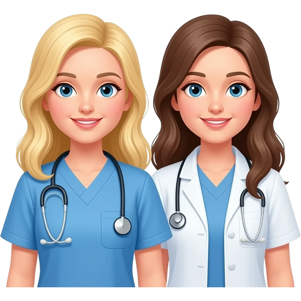 Necesito una imagen de una enfermera junto con una nutricionista rubia pelo largo pero que sean dos chicas emoji