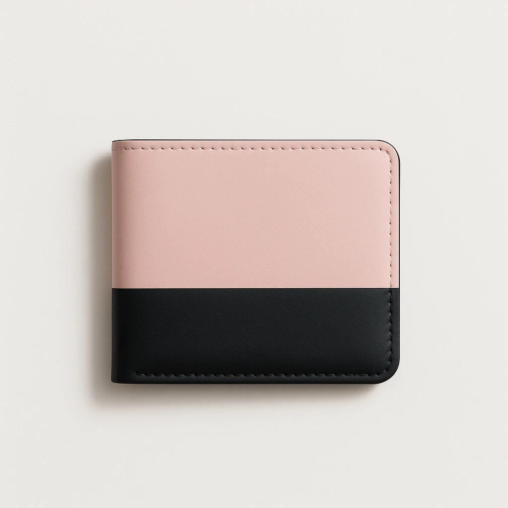 minimal pink and black wallet on white background, no text emoji
