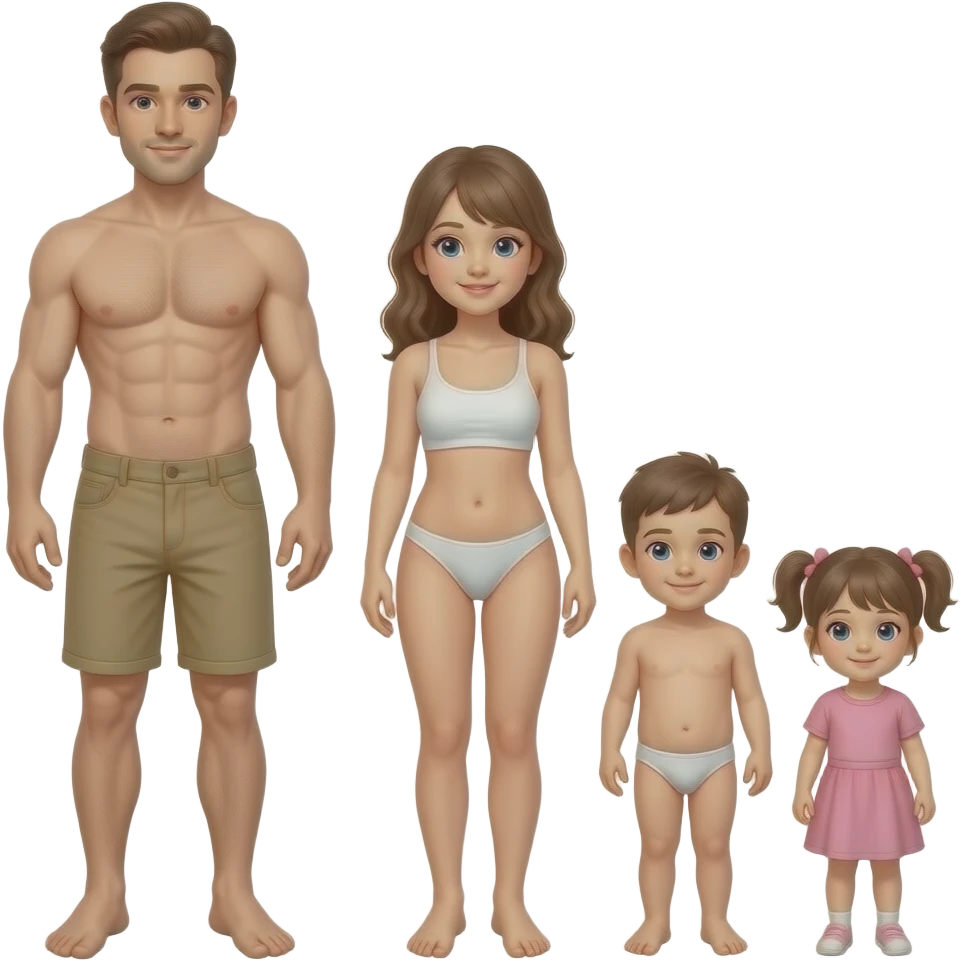 Show me naked man full body legs add a naked girl add little kids make everybody have no close emoji