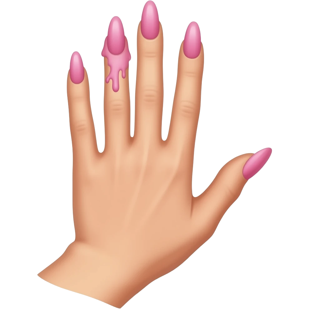 Female hand with long pink nails with wet splatter on her index and middle finger emoji