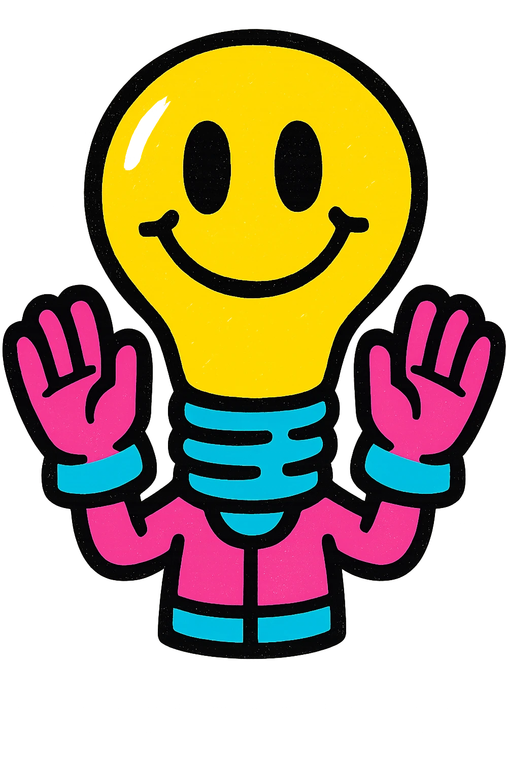colorful style smiling light bulb with electrician gloves emoji