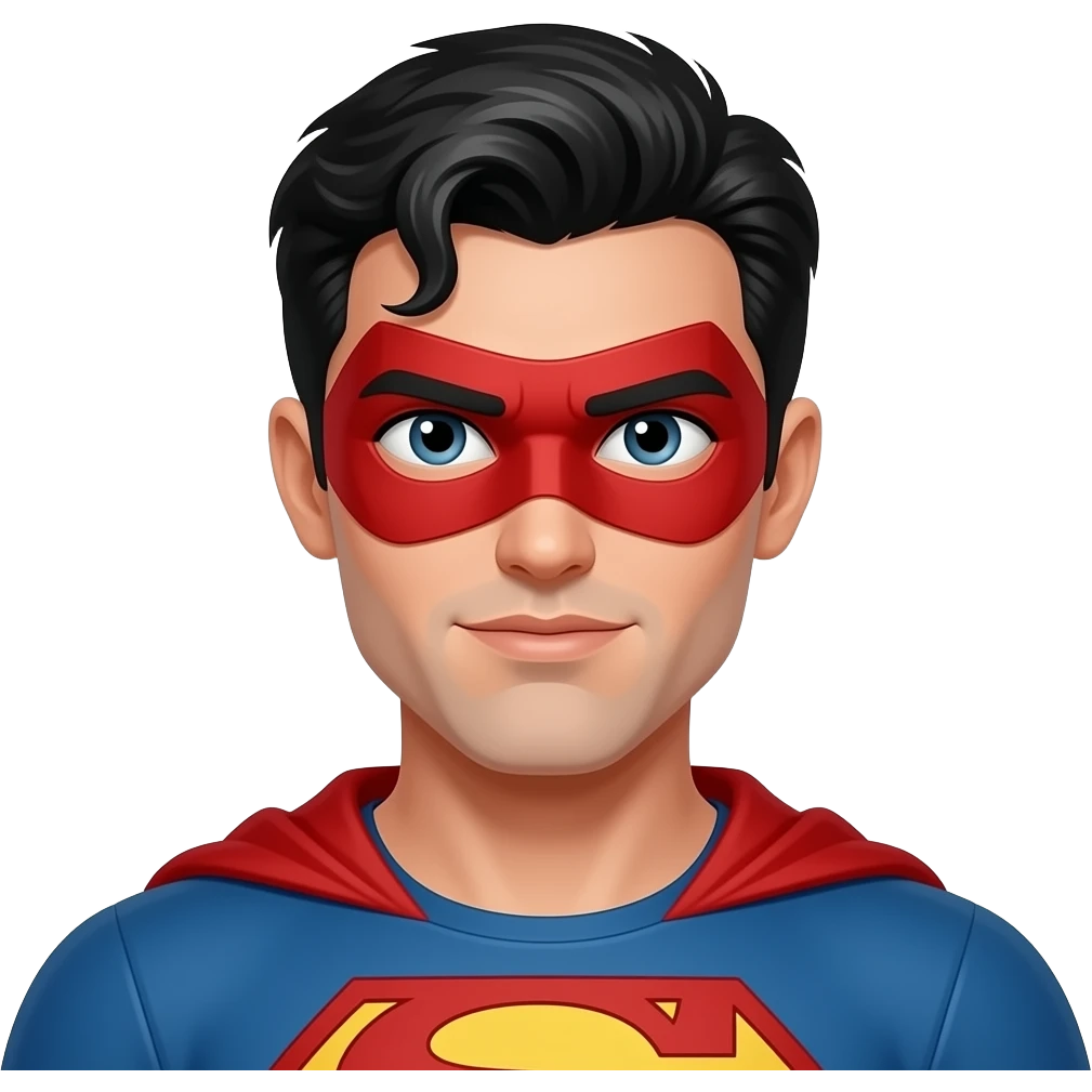 검은 머리에 빨간색 가면을 쓰고 있는 수염 없는 잘생긴 남자 히어로 emoji