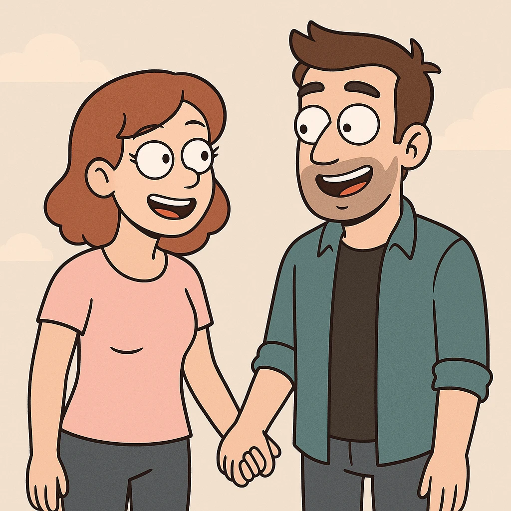 a couple holding hands, modern cartoon style emoji