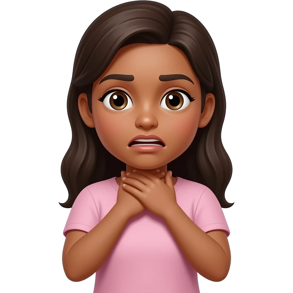 Medium skin girl Choking self with hands around neck emoji